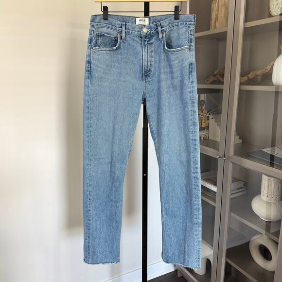 Agolde Cherie Medium Blue Wash High Rise Straight Leg Jeans 29 Cotton Denim - Picture 1 of 6